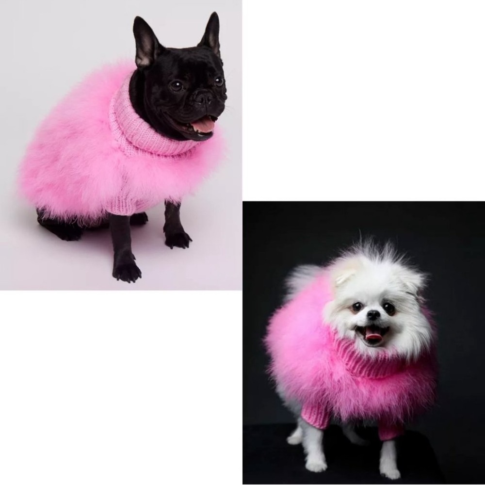 Christian Cowan Pink Fluffy Feather Dog Sweater in Hot Pink